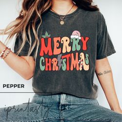 Retro Merry Christmas T-Shirt Png, Vintage Merry Chritmas T-Shirt Png, Holiday apparel, Groovy Christmas T-Shirt Png, co