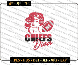 NFL Kansas City Chiefs Diva Embroidery Design, NFL Football Logo Embroidery Design, Famous Football Team Embroidery Design, Football Embroidery Design, Pes, Dst, Jef, Files
