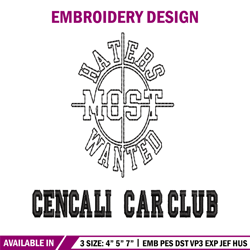 Cencali car club embroidery design, Cencali car club embroidery, logo design, embroidery file, Digital download.