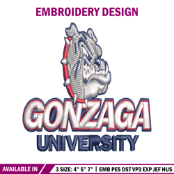 Gonzaga Bulldogs embroidery design, Gonzaga Bulldogs embroidery, logo Sport, Sport embroidery, NCAA embroidery.