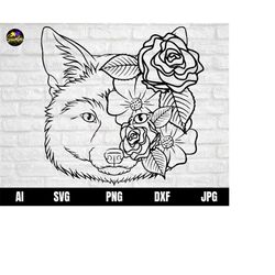 Flower Fox svg, Cute Fox Svg, Fox svg, Floral Fox Svg, Head Fox Svg, Girl Fox Svg files for Cricut, Instant Download, Sv