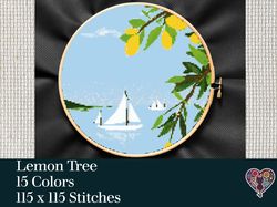 Lemon Tree Cross Stitch Pattern, PDF Pattern, Sail Cross Stitch, Landscape Cross Stitch,Download Cross Stitch Pattern