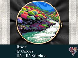 River Cross Stitch Pattern, Landscape Cross Stitch, Flower Cross Stitch, Cross Stitch Pattern Download PDF