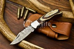 DK- Masterfully Forged Damascus Steel Back Lock Folding Pocket Knife - Handcrafted EDC Tool with Wood Handle