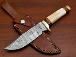 custom handmade Damascus steel bowie hunting knife camping bone handle gift for him groomsmen wedding anniversary gift