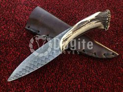 DK- DK-444 Hand-Forged Stag Handle Hunting Knife - High Carbon Steel Blade, Classic Outdoor Tool, and Collectible