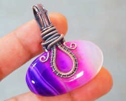 Purple Agate Pendant Wire Wrapped Handmade Pendant Copper Wire Jewellery Women's Gifts Jewellery Birthday Gifts