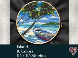 Island Cross Stitch Pattern, Cross Stitch PDF, Fisher Boat Cross Stitch, Ocean Cross Stitch