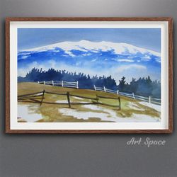 Original watercolor painting "Mountain landscape", for office, wall decoration, decoration for office, playroom, home