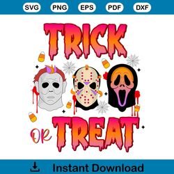 Retro Trick or Treat Horror Characters Scream PNG Download