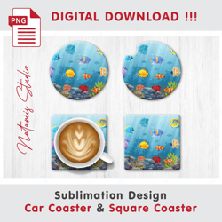 Aquarium Fish Design - Sublimation Waterslade Pattern - Car Coaster Design - Digital Download