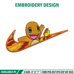 Nike x Charmander embroidery design, Pokemon embroidery,Nike design, Embroidery shirt, Embroidery file, Digital download
