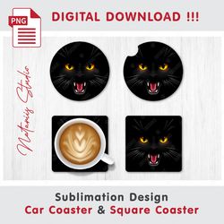 Funny Halloween Black Cat Design - Sublimation Waterslade Pattern - Car Coaster Design - Digital Download