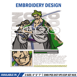 Roronoa Zoro embroidery design, One Piece embroidery, logo design, anime design, anime shirt, Digital download