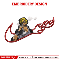 Sanji swoosh embroidery design, One piece embroidery, Nike design, Embroidery shirt, Embroidery file, Digital download