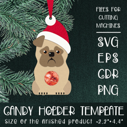 pug dog | christmas ornament | candy holder template svg | sucker holder paper craft