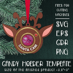 Santa Cam Deer | Christmas Ornament | Candy Holder Template SVG | Sucker holder Paper Craft