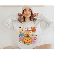 Halloween Pumpkin Shirt, Halloween Sweatshirt, Halloween Shirt, Floral Halloween, Pumpkin Sweatshirt, Womens Sweatshirts