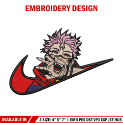 Sukuna nike embroidery design, Jujutsu embroidery, Nike design, Embroidery shirt, Embroidery file, Digital download