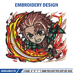 Tanjiro fire breathing chibi embroidery design, Kimetsu no Yaiba embroidery, anime design, logo shirt, Digital download