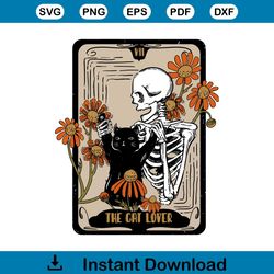 Retro Black Cat And Skeleton The Cat Lover Tarot Card SVG File