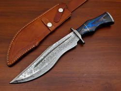 custom handmade Damascus steel bowie hunting knife pakkawood handle gift for him groomsmen gift wedding anniversary gift