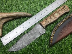 custom handmade Damascus steel hunting skinner knife bone handle gift for him groomsmen gift wedding anniversary gift