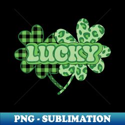 Shimmering St Patricks Day Sublimation Design - Lucky Clover Leopard Plaid PNG Digital Download