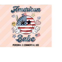 American Babe PNG, 4th of July Sublimation Designs, Retro 4th of July Png, Smiley Face Png, USA Flag Png, America Png, R