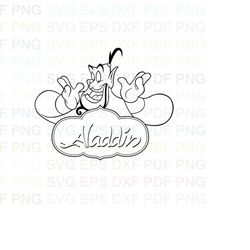 Genie_with_logo_Aladdin Outline Svg Dxf Eps Pdf Png, Cricut, Cutting file, Vector, Clipart - Instant Download