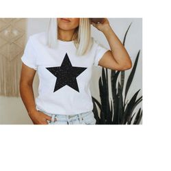 Star Shirt, Black Glitter Star Tshirt, Womens Clothing Tshirts , Star Tee Shirt, Gifts for Women, Casual Clothes, Five P