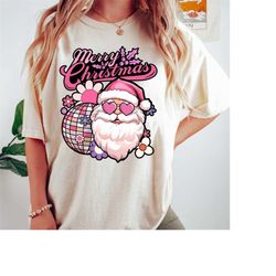 disco santa claus t-shirt, pink santa hat shirt, vintage santa shirt, retro pink santa shirt, classic christmas, pink ch