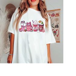 Pink Christmas Coffee Cups T-Shirt, Pink Christmas Coffee Sweatshirt, Let It Snow Pink Shirt, Pink Coffee Cups, Retro Me
