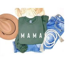Mama Sweatshirt, Fall Mama Crewneck Sweater, Christmas Gifts for Mom, Shirts for Moms, Gift for Wife, Plus Size Mom Shir
