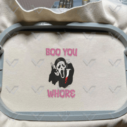 Boo You Whore Embroidery Design, Face Ghost Embroidery Machine File, Scary Halloween, Embroidery Machine Files