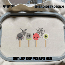 Halloween Cake Pops Embroidery Machine Design, Cute Kids Sweets Embroidery Design, Spooky Lollipop Embroidery Design