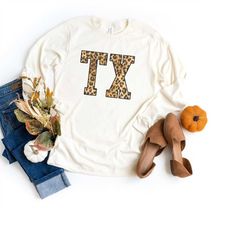 Long Sleeve Texas Shirt for Women, Leopard TX Shirt, Womens Long Sleeve Texas Tshirt, Unisex Fit, Texans Shirt, Texas Gi