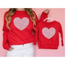 Matching Mommy and Me Valentines Shirts, Heart Sweatshirt, Rose Gold Glitter Heart Sweater, Mama Mini Sweaters, Toddler