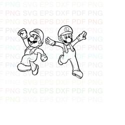 Super_Mario_and_Luigi Outline Svg Dxf Eps Pdf Png, Cricut, Cutting file, Vector, Clipart - Instant Download