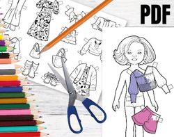 Paper doll for cutting and coloring, Paola Reina doll, Digital paper doll clothes, Doll clothes, Cutting doll, Coloring