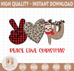 Peace Love Christmas Sloth PNG, Christmas Sublimation Designs Downloads, Leopard Sublimation Graphics PNG, Printable, Cl