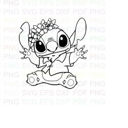 Stitch_Shirt_in_Hawaiian_Lilo_and_Stitch Outline Svg Dxf Eps Pdf Png, Cricut, Cutting file, Vector, Clipart - Instant Do