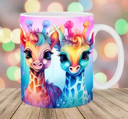 Neon Colorful Baby Giraffes Mug