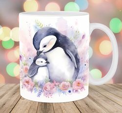 Watercolor Mum And Baby Penguin Mug