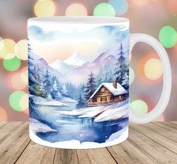 watercolor winter landscape mug