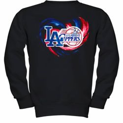 Los Angeles Dodgers And Los Angeles Clippers Heart Color Youth Sweatshirt