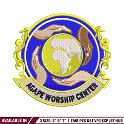 Agape Worship Center embroidery design, Agape Worship Center embroidery, logo design, Embroidery file, Instant download.