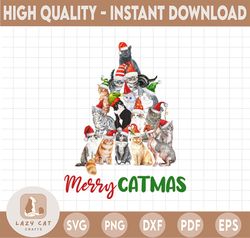 christmas tree with santa hat cats sublimation design, watercolor santa hat cat image pack