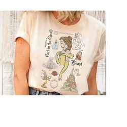 Disney Beauty And The Beast Characters Sketched  Shirt, Disney Princess Belle and Beast shirt, Disneyland Trip Family Ou