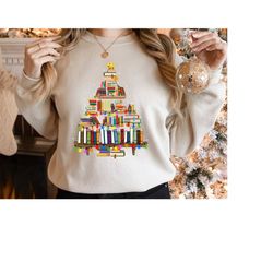 Christmas Book Tree Sweatshirt, Christmas Gift hoodie, Book Lovers Christmas Gift ,Bookworm Christmas Sweatshirt, Gift F